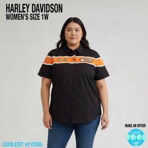 HARLEY DAVIDSON Racing shirt Women's 1W 1X Black Orange white Laidlaw's EUC
